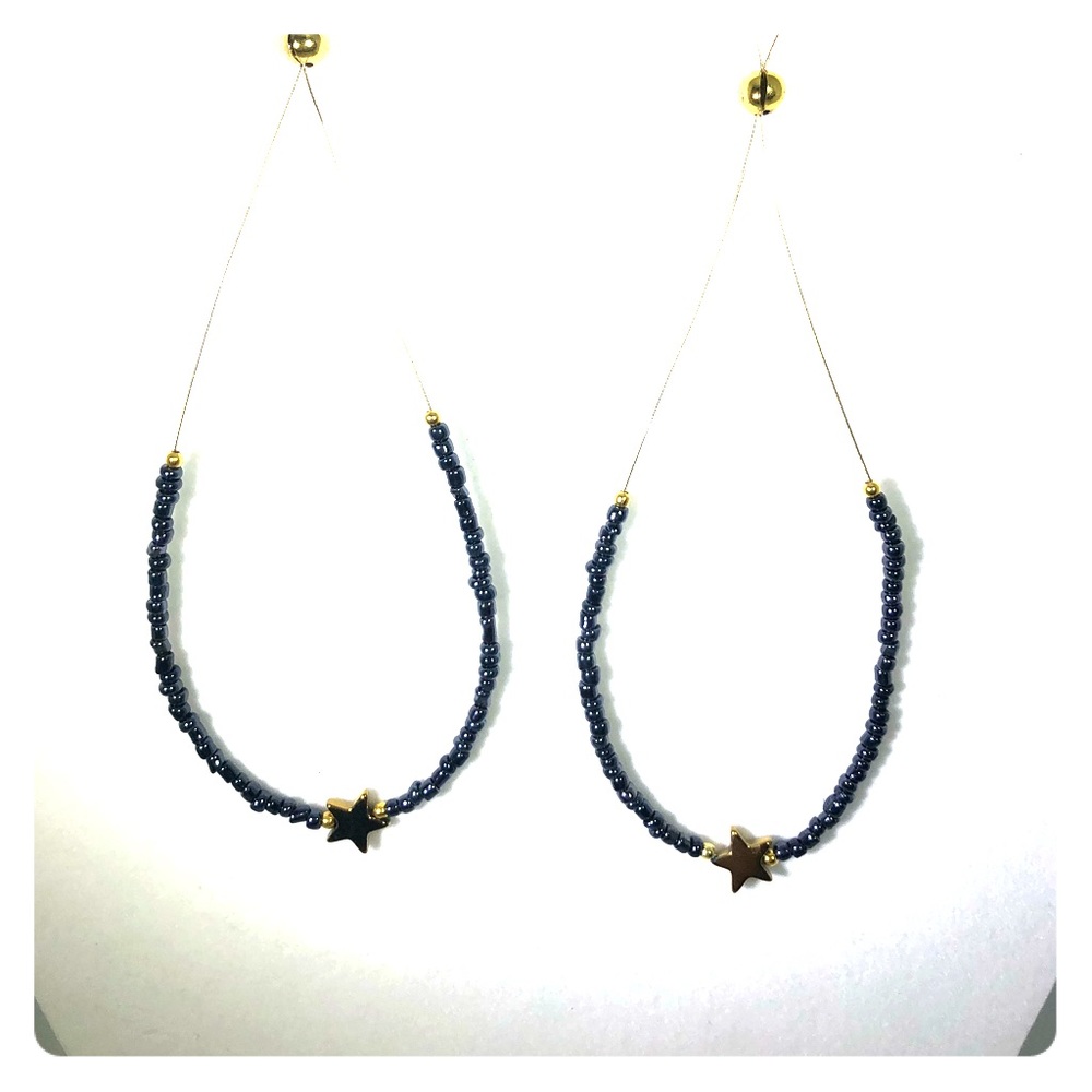 Star Crafts Gold Star and Blue Beaded Earrings